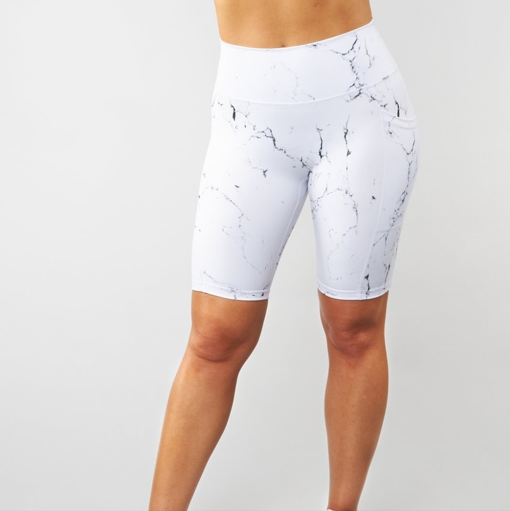 Buffbunny White Marble Limitless Biker Shorts
